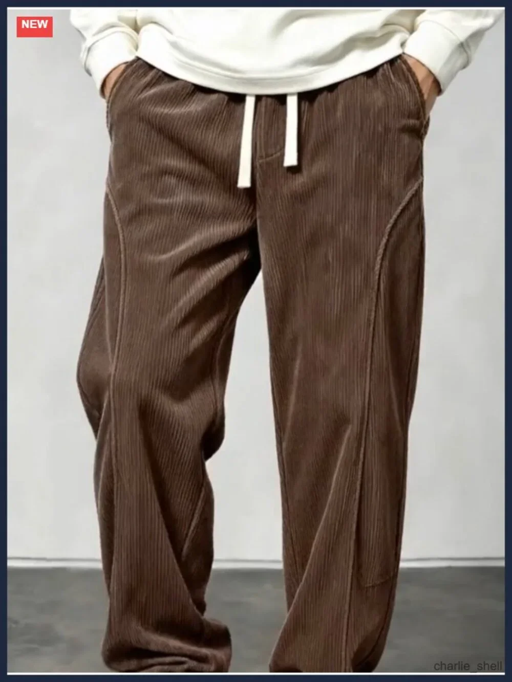 Men's Wide Leg Corduroy Pants Casual Trousers with Pockets